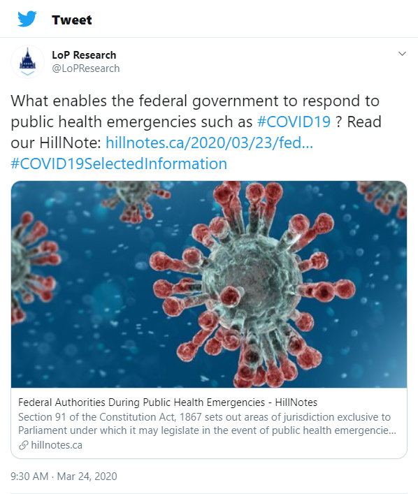 Screenshot of a Library tweet about the first HillNote on the COVID-19 pandemic