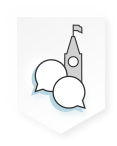 Icon of the Peace Tower with text bubbles