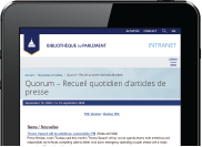 Image d’un écran de tablette présentant la page d’accueil de Quorum avec le nombre d’abonnés qui s’élève à 1 049.