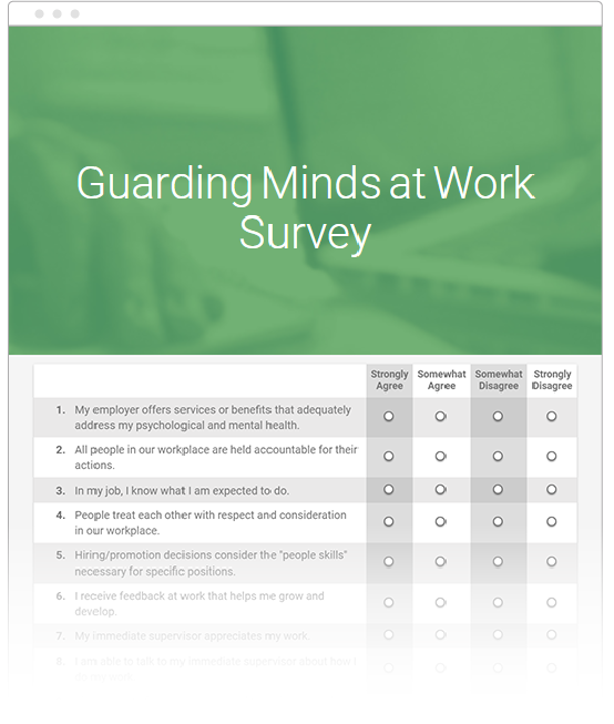 Screenshot of the Guarding Minds at Work survey