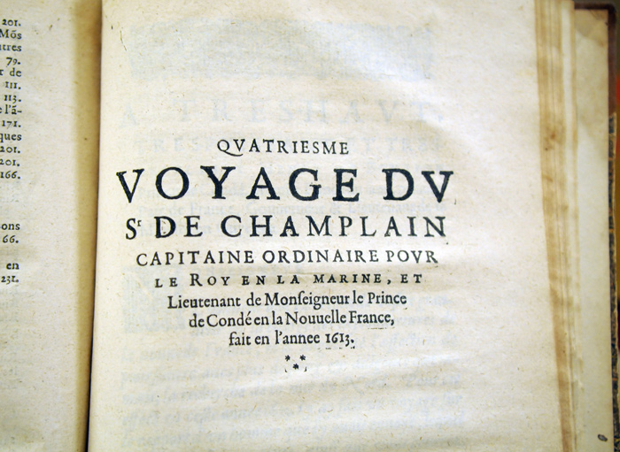 page titre : Les voyages du Sieur de Champlain Xaintongeois, capitaine ordinaire pour le Roy, en la marine