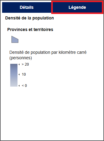 Image partielle de la description de la densité de la population, avec le bouton « Légende » mis en évidence.