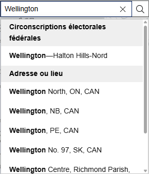 Image partielle d’une recherche d’adresses.