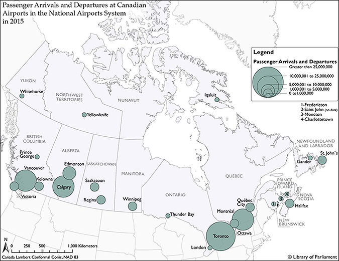 Figure 1 - Passenger Arrivals and Departures at Canadian Airports in the National Airports System in 2015