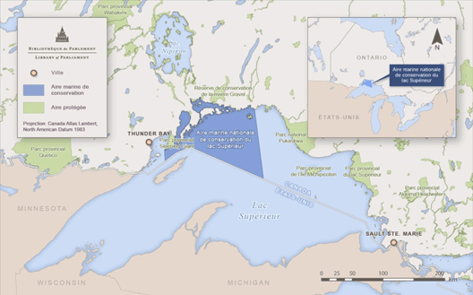 Figure 2 – Emplacement approximatif de l’aire marine nationale de conservation dans le lac Supérieur